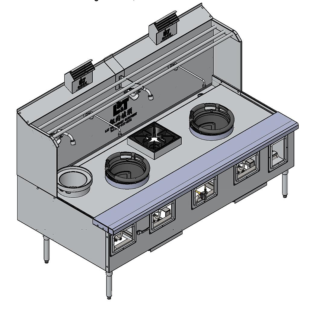 Custom Made Back Drainage Ductile Iron Wok Range , 2 Burners + (1 Soup Pots + 1 Rest Range)