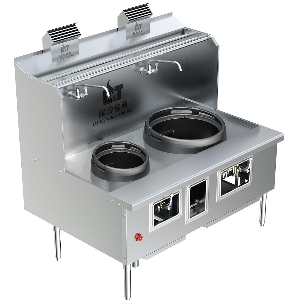 Custom Made Back Drainage Ductile Iron Wok Range New York Style 2 Burners