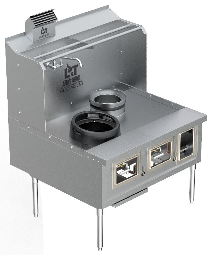 Custom Made Back Drainage Ductile Iron Wok Range New York Hong Kong Style 1 Burner + 1 Soup Pot