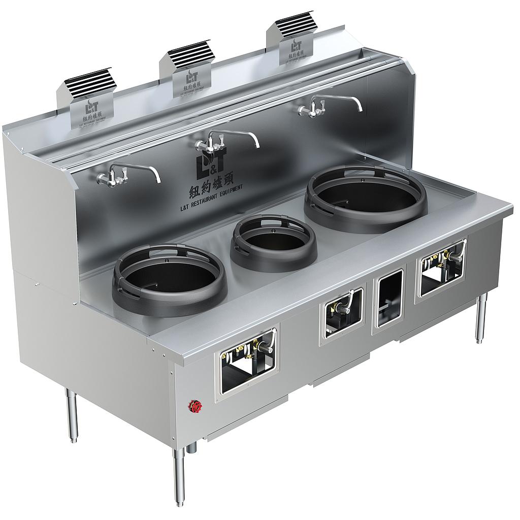 Custom Made Back Drainage Ductile Iron Wok Range New York Style 3 Burners