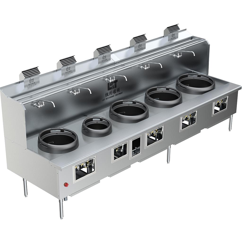 Custom Made Back Drainage Ductile Iron Wok Range New York Style 5 Burners