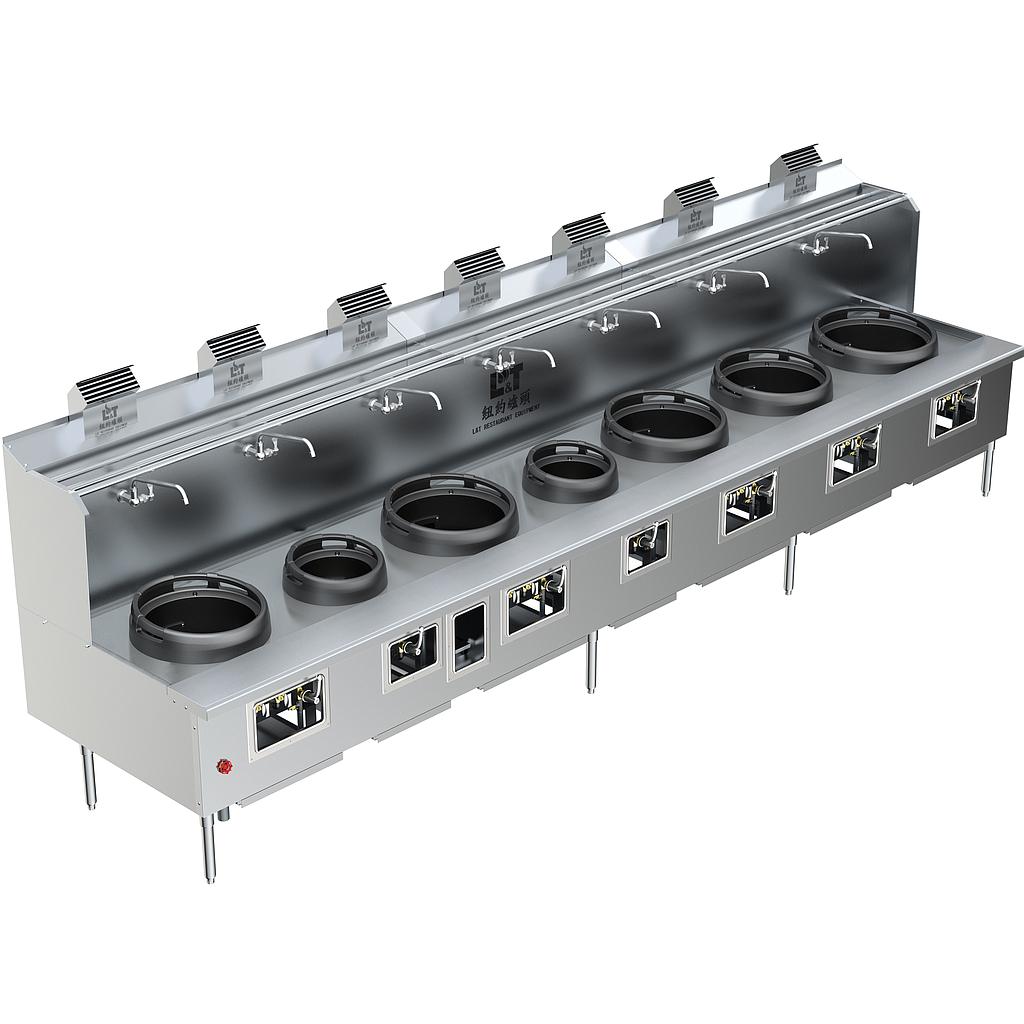 Custom Made Back Drainage Ductile Iron Wok Range New York Style 7 Burners