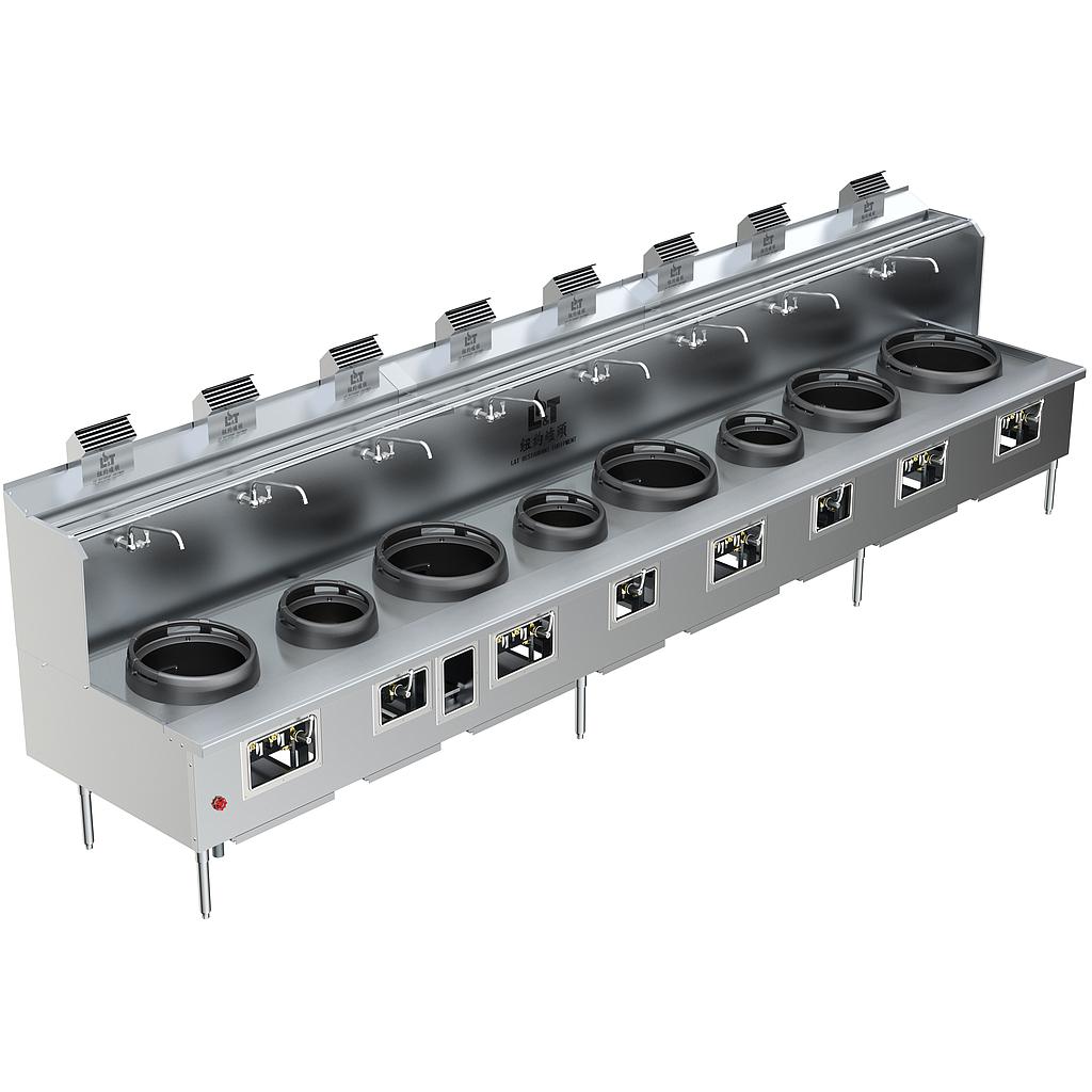 Custom Made Back Drainage Ductile Iron Wok Range New York Style 8 Burners