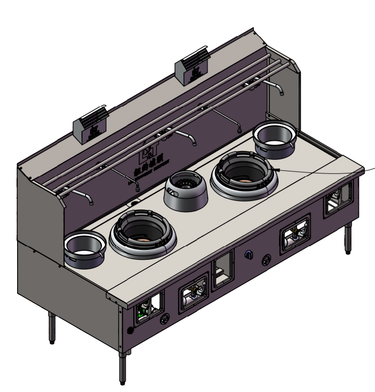 Customized Heavy Duty Turbo Fan Wok Range 2 Burners + 2 Warming Pot + 1 Slow Cook Chambers