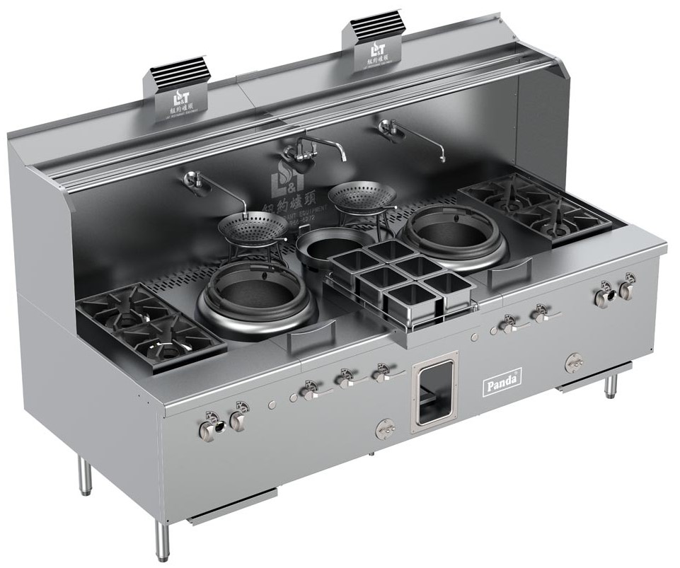 American Style Turbo Wok Range 2 Burners + 1 Warming Pot + 4 Hot Plates