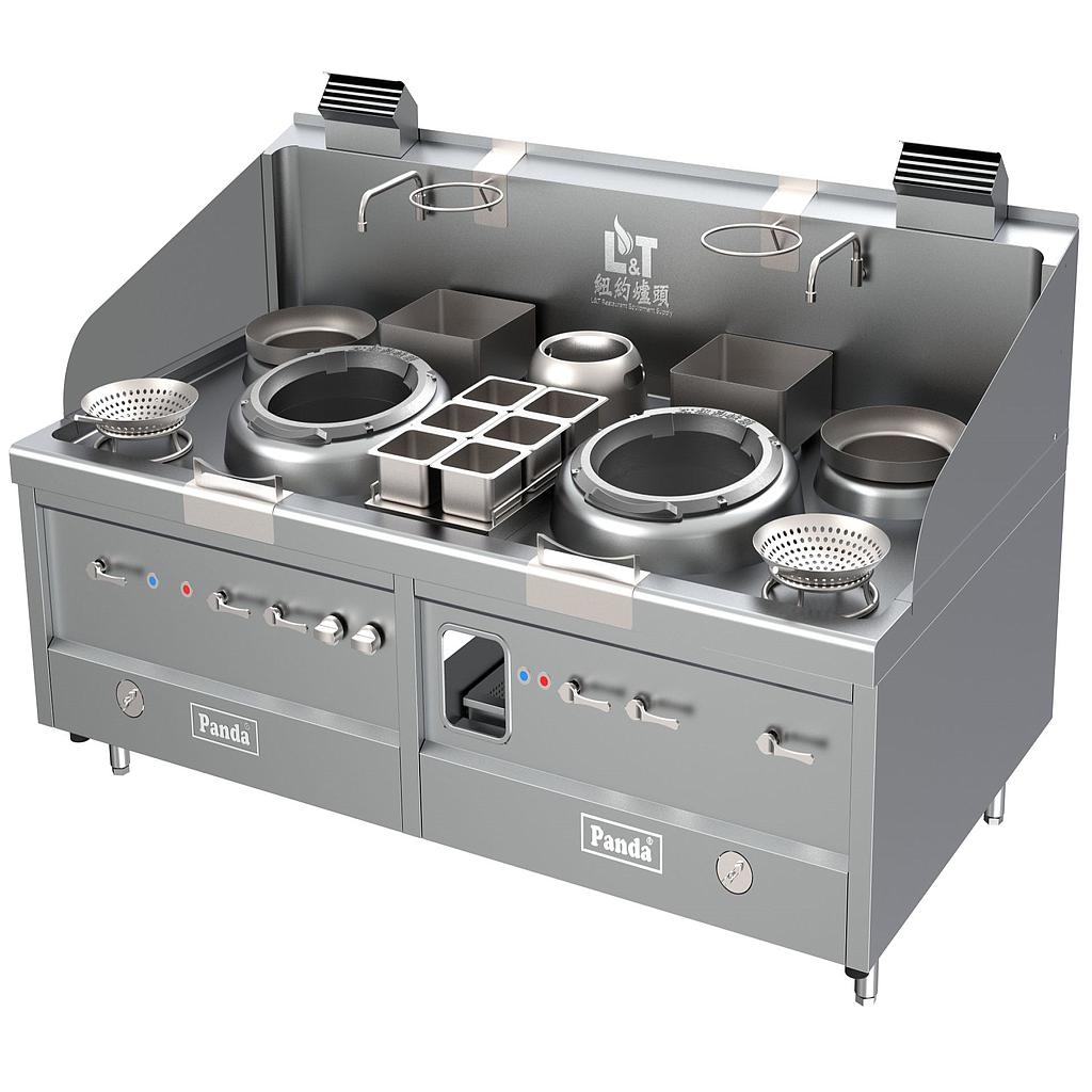Grand Turbo Wok Range 2 Burners + 2 Warming Pots + 1 Slow Cook Chamber